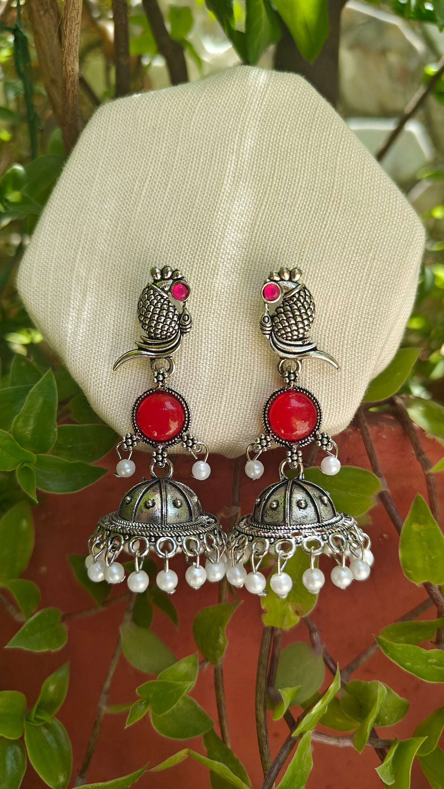Ruby Matsya Charm Oxidised Jhumka Earrings