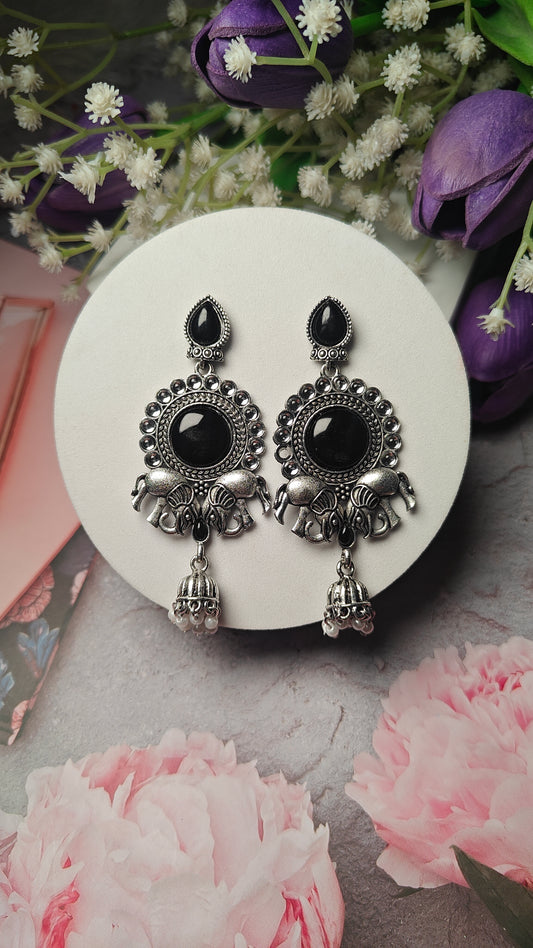 Noir Elephant Royal Oxidised Statement Earrings