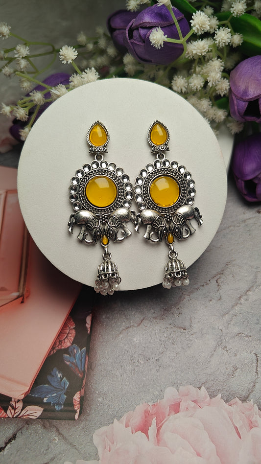 Sunshine Glory Elephant Oxidised Statement Earrings