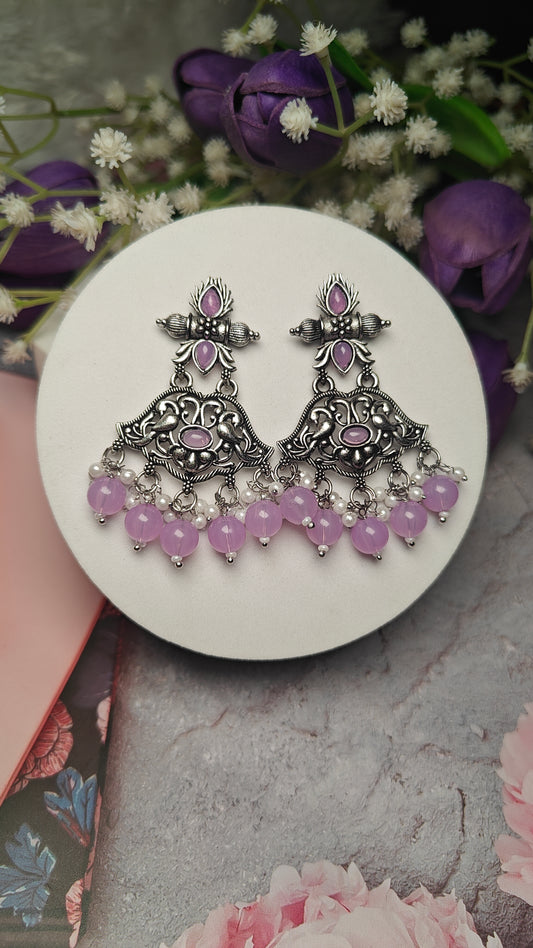 Lavender Blossom Oxidised Peacock Dangler Earrings