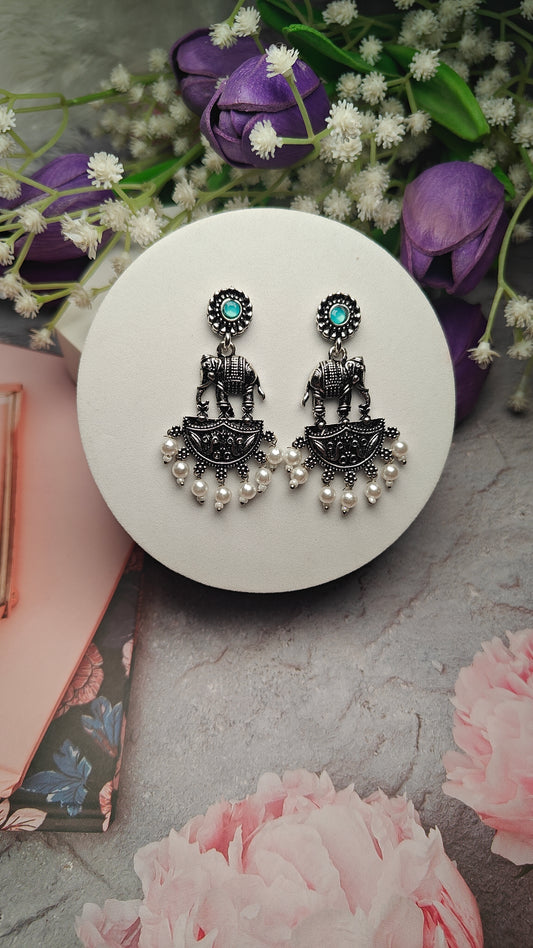 Royal Haathi Oxidised Dangler Earrings