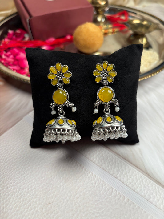 Sunshine Blossom Oxidised Yellow Jhumka Earrings