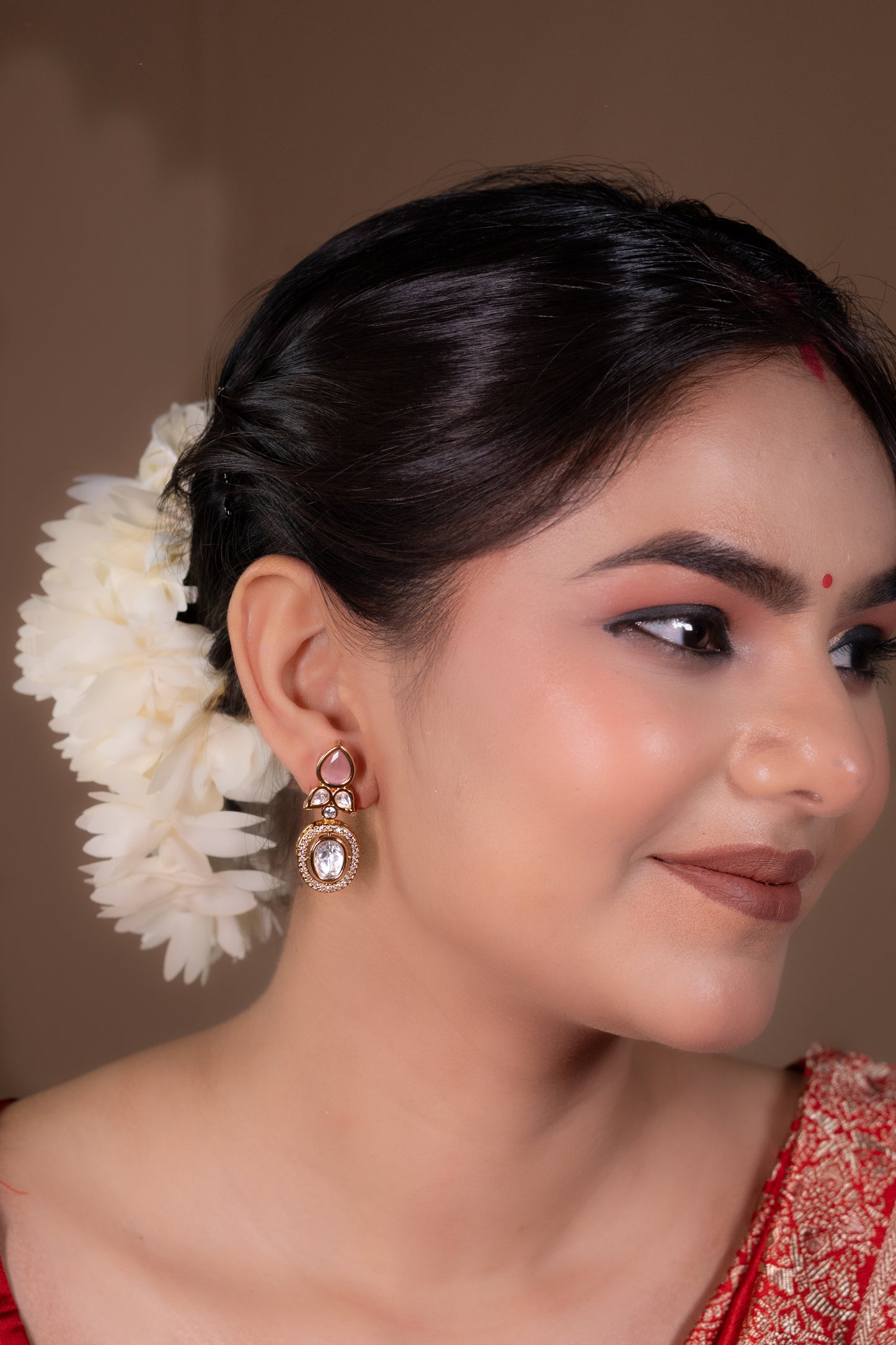 Pink Bloom Kundan Drops