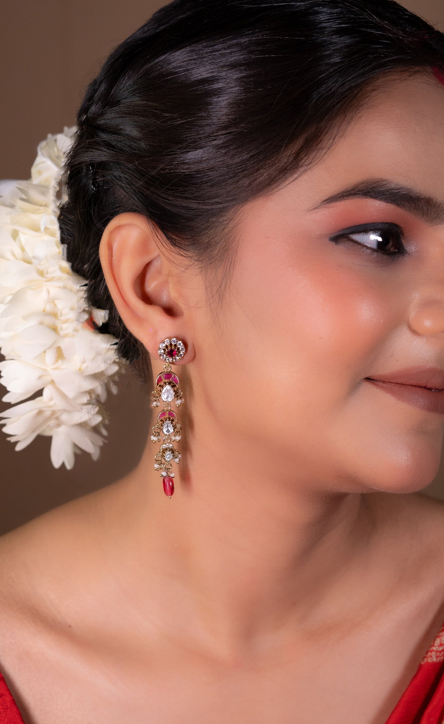 Scarlet Meenakari Kundan Drops