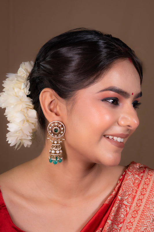 Emerald Spark Kundan Jhumkis