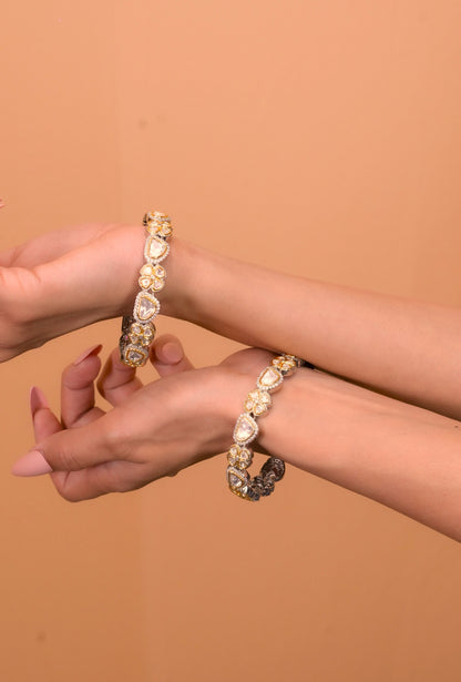 Elegant Gold-Plated Kundan CZ Bangles