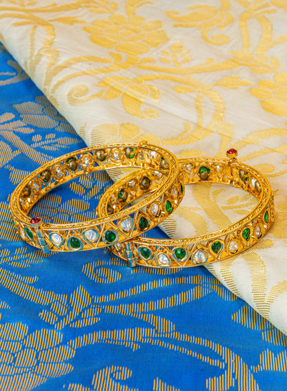 Emerald Glow Kundan Screw Bangles