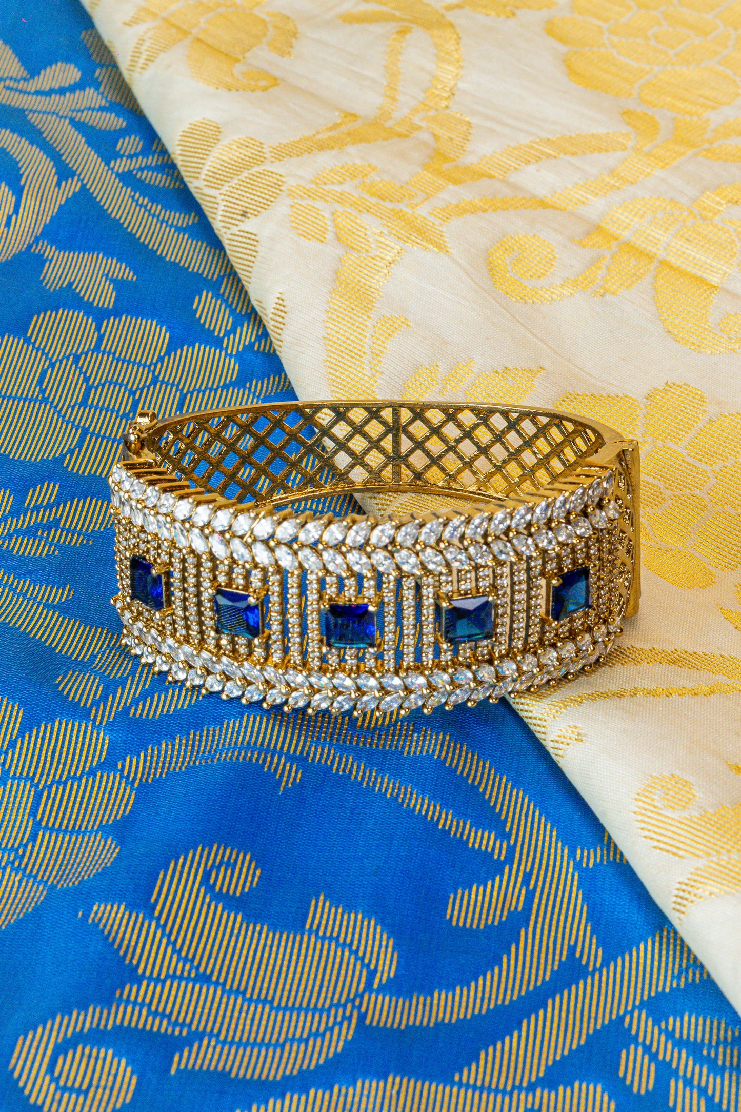 Blue & White CZ Antique Open Bracelet