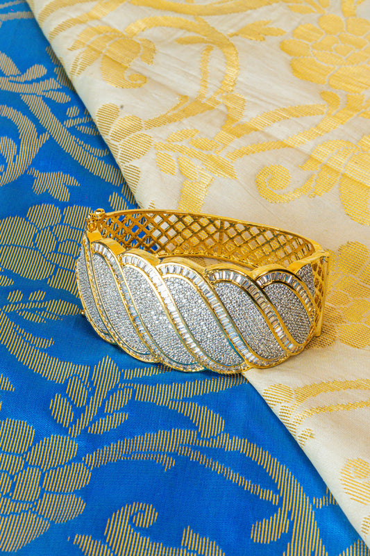 Elegant Gold White CZ Open Bracelet
