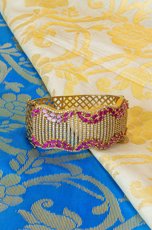 Vintage Ruby golden CZ Open Bracelet
