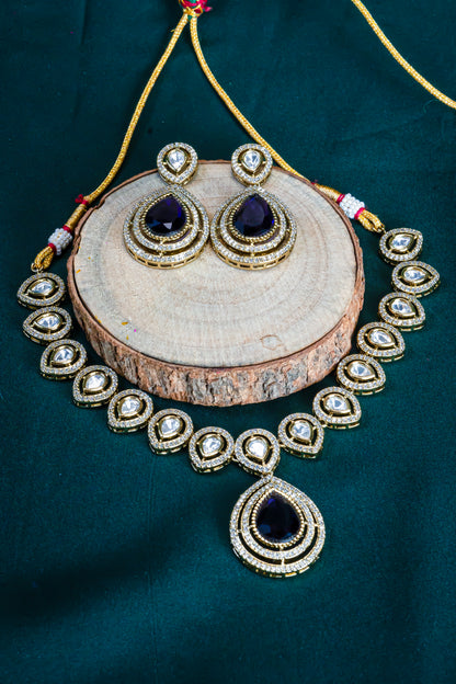 Antique Teardrop Blue Kundan Necklace