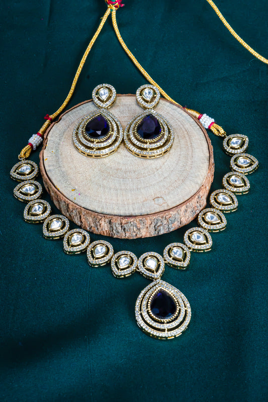 Antique Teardrop Blue Kundan Necklace