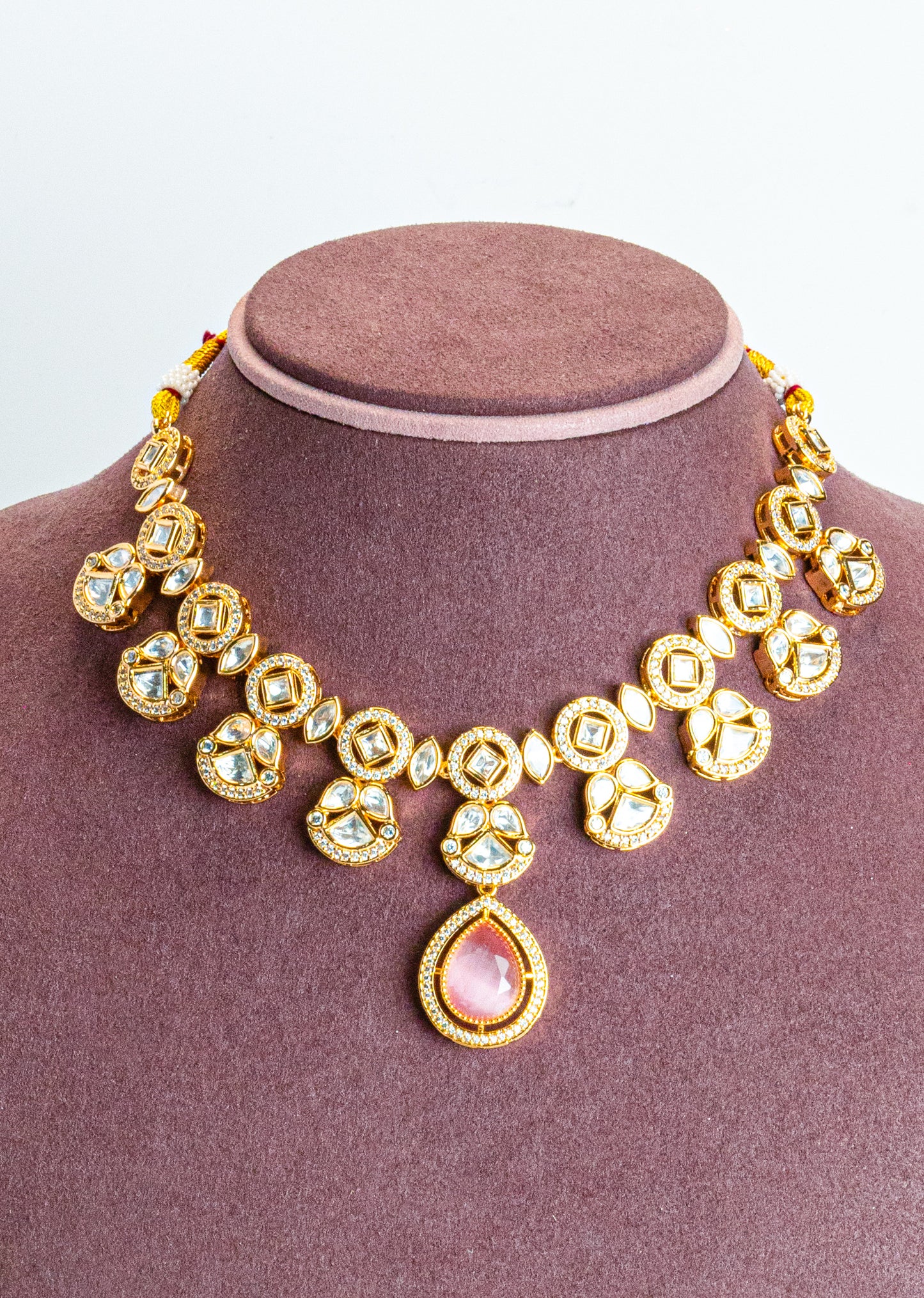 Regal Pink CZ Kundan Necklace