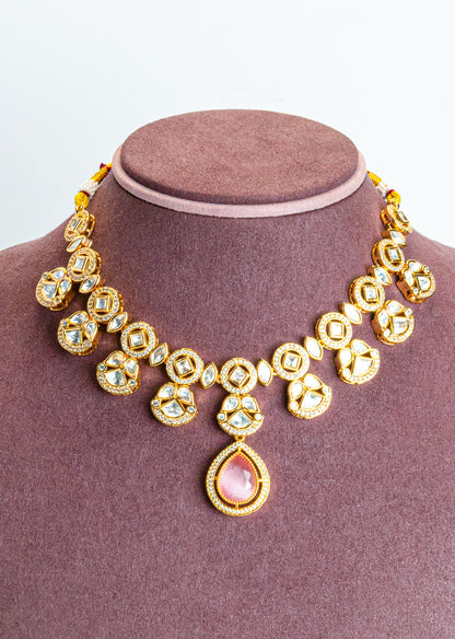 Regal Pink CZ Kundan Necklace