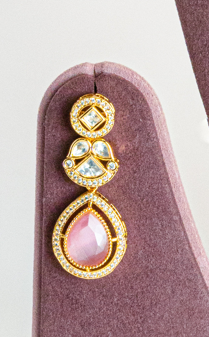 Regal Pink CZ Kundan Necklace