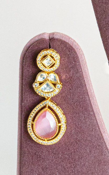 Regal Pink CZ Kundan Necklace