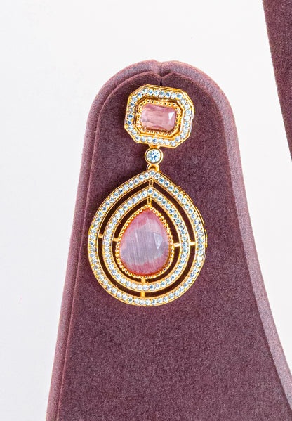 Triple Strand Pink CZ Kundan Necklace