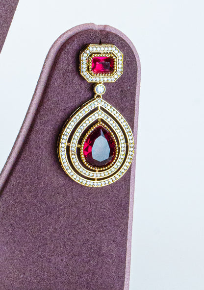 Antique Red CZ Three Line Necklace