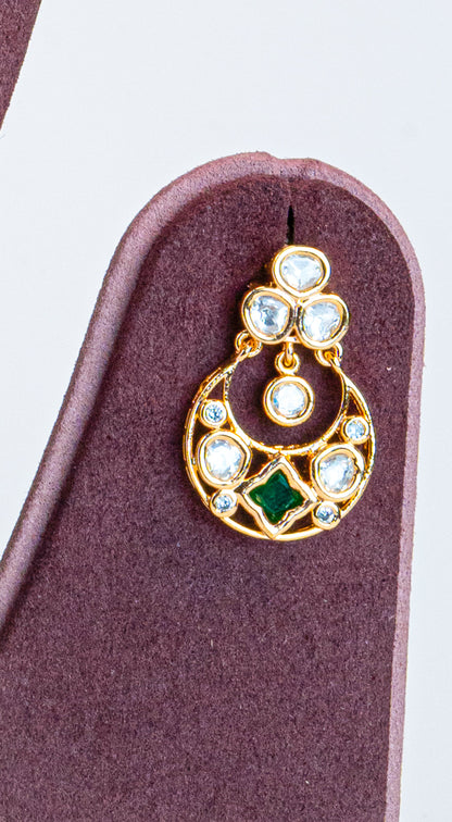 Gold Plated Green CZ Kundan Necklace
