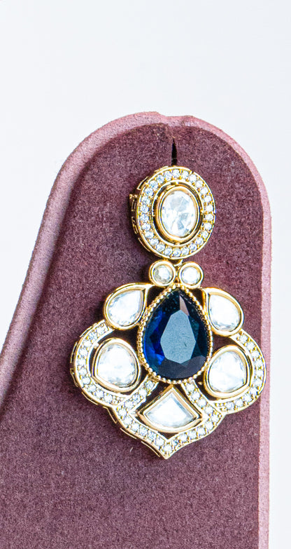 Blue CZ Gold Plated Kundan Necklace