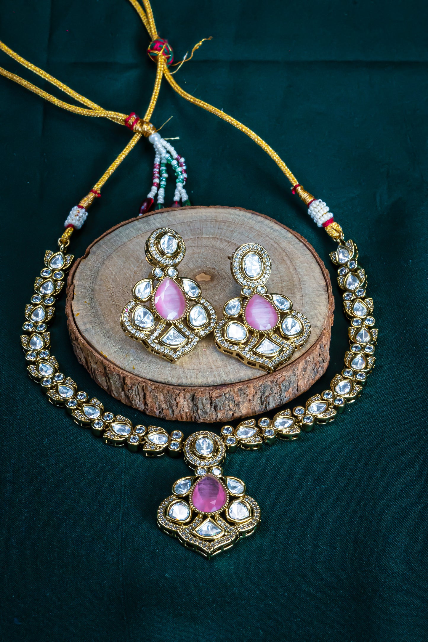 Delicate Pink CZ Kundan Necklace