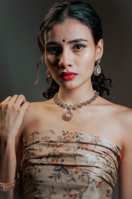 Antique Pink Teardrop Kundan Necklace