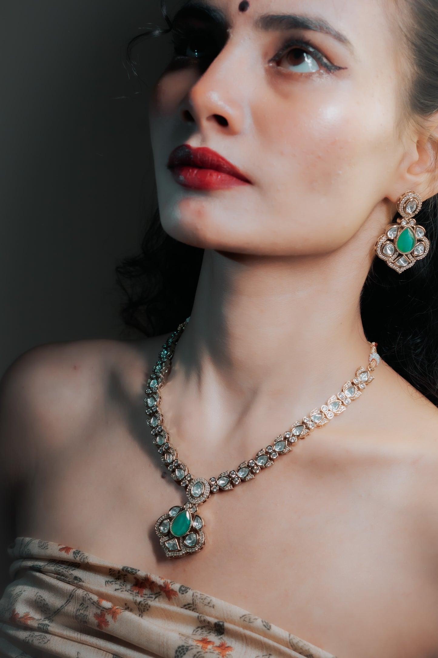 Gold Finish Green CZ Kundan Necklace