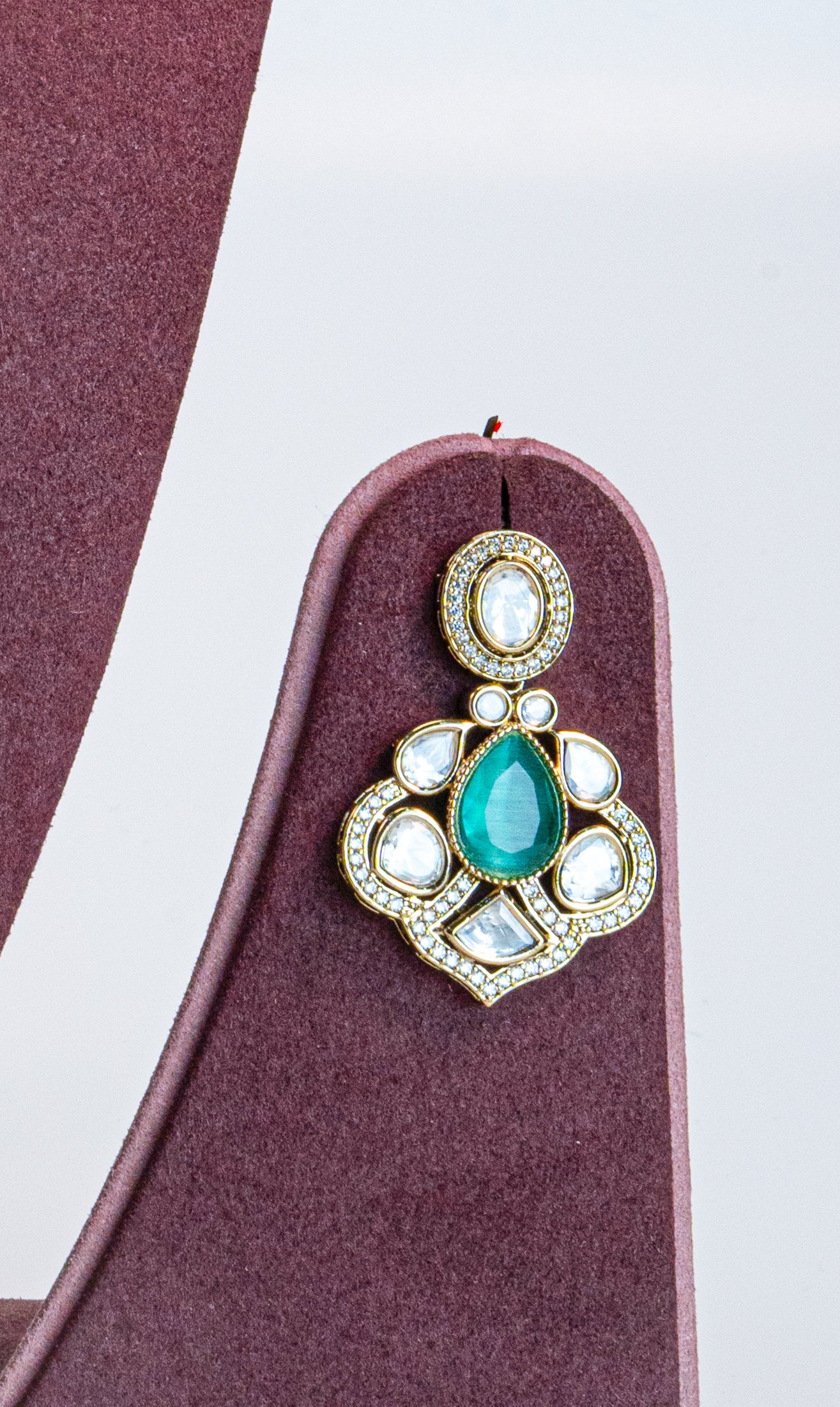 Gold Finish Green CZ Kundan Necklace