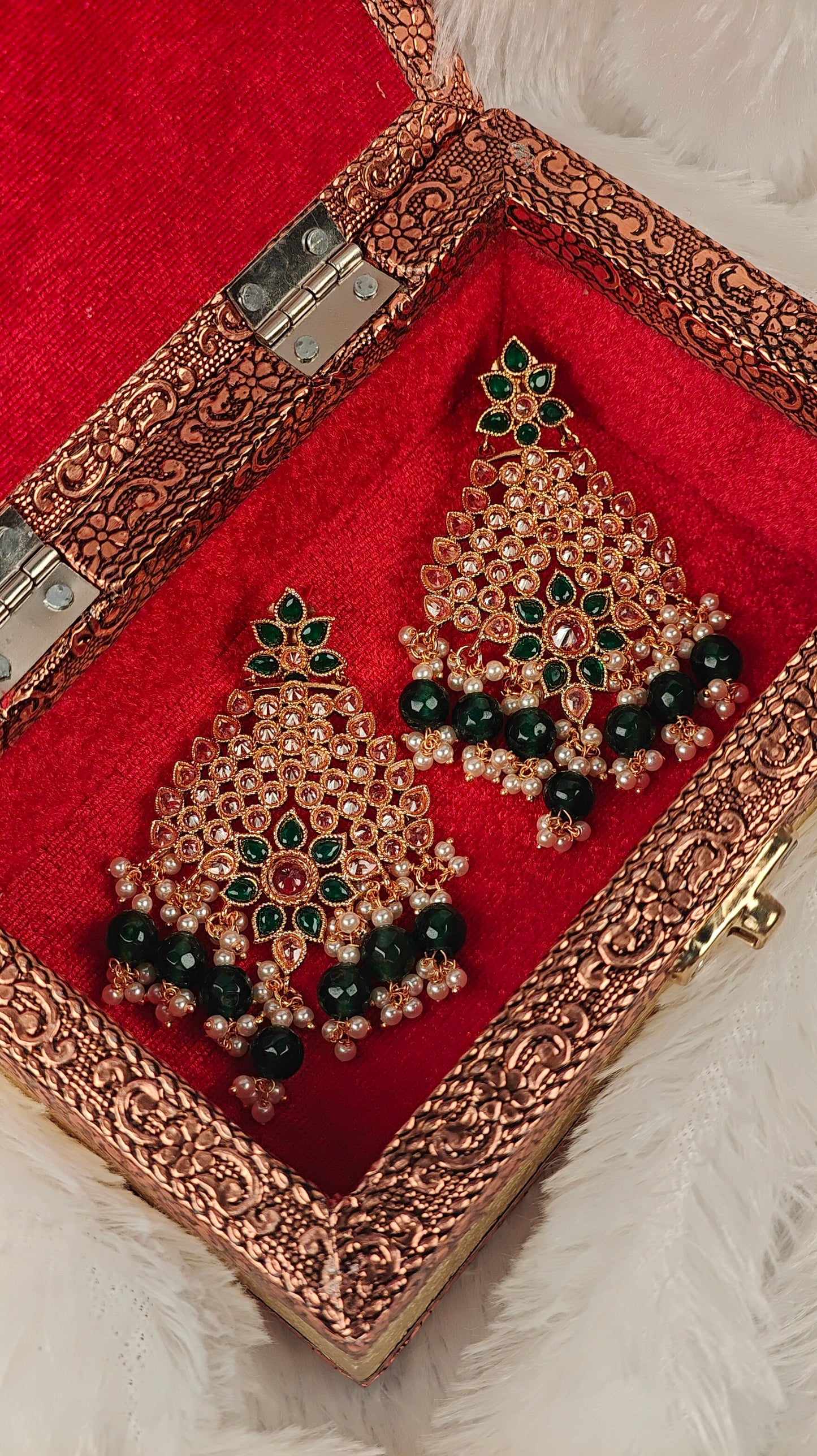 Boucles d'oreilles pendantes Kundan Vert émeraude
