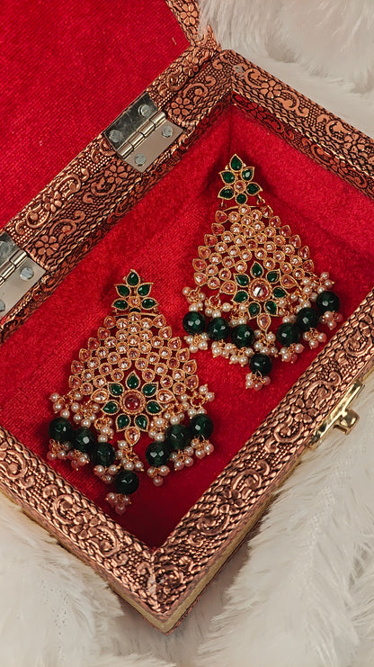 Boucles d'oreilles pendantes Kundan Vert émeraude