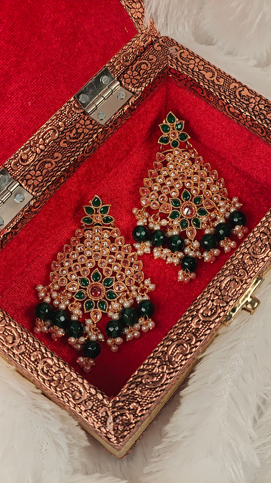 Emerald Green Kundan Statement Earrings