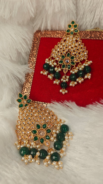 Boucles d'oreilles pendantes Kundan Vert émeraude