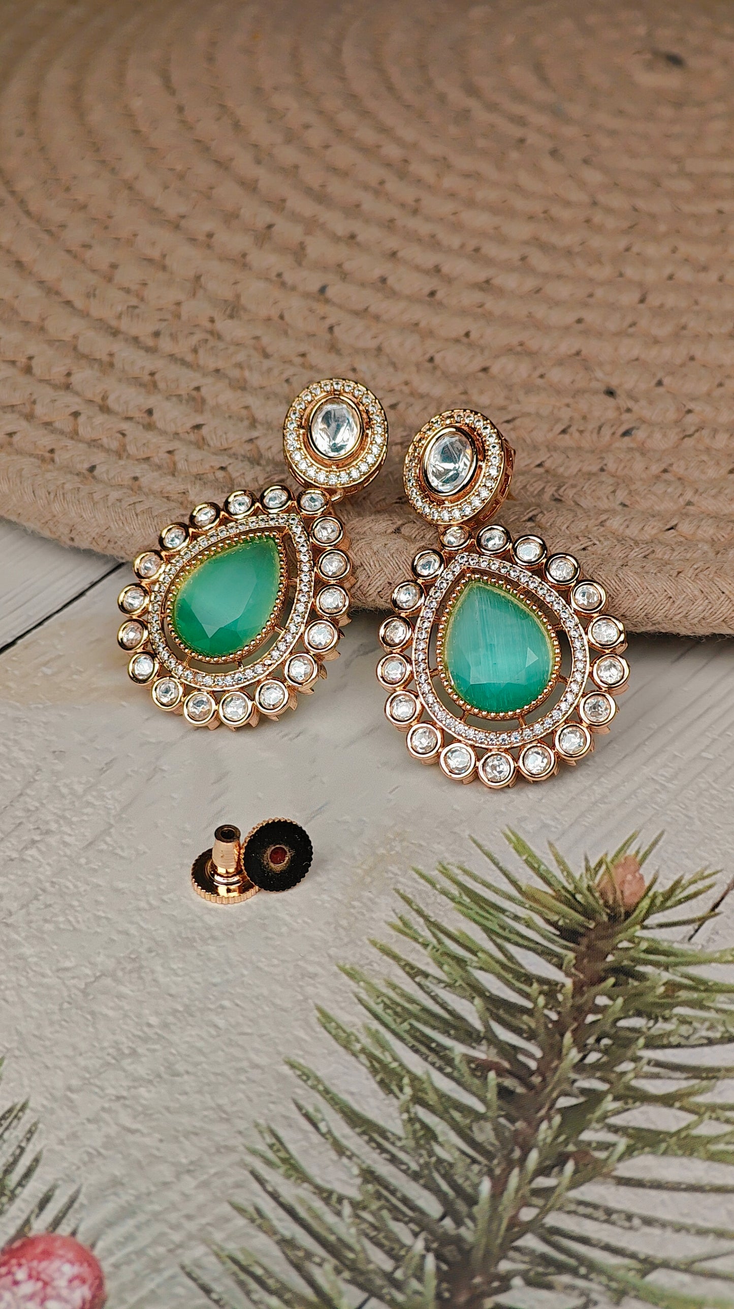 Emerald Drop Kundan Earrings