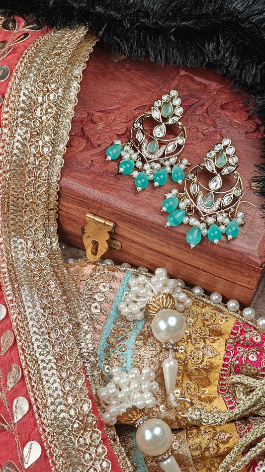 Emerald Teardrop Kundan Chandbali Earrings