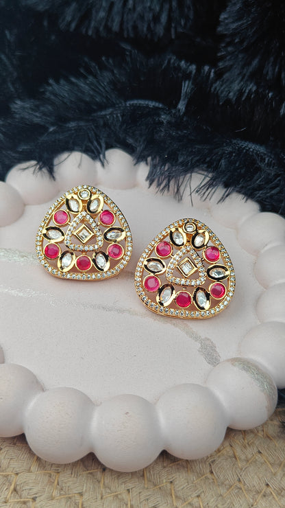 Luxury Kundan Stud Earrings with Meenakari Accents