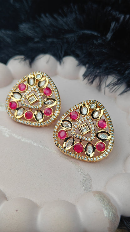 Luxury Kundan Stud Earrings with Meenakari Accents