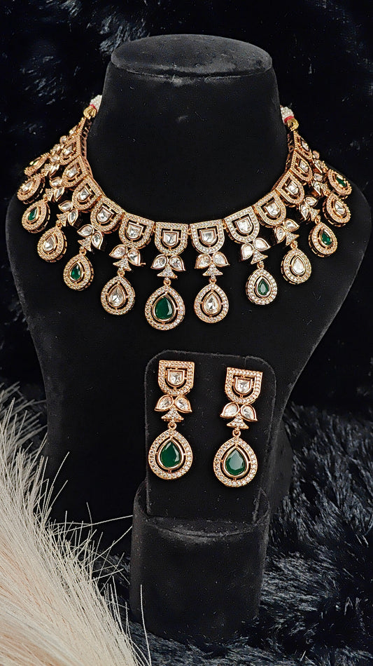 Royal Emerald Green AD Necklace Set