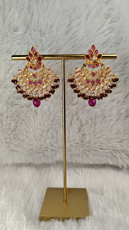 Royal Kundan and Ruby Chandbali Earrings