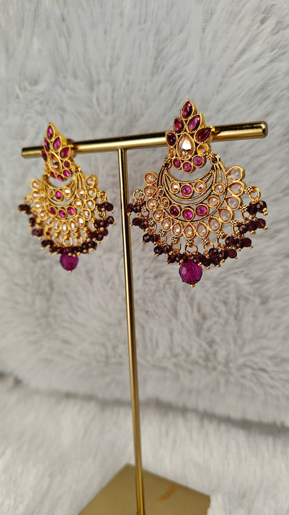 Royal Kundan and Ruby Chandbali Earrings
