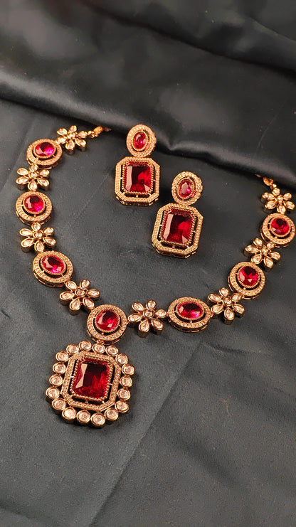 Royal Red Ruby Bridal Necklace Set with Earrings