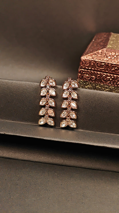 Rose Gold Leaf Kundan Stud Earrings