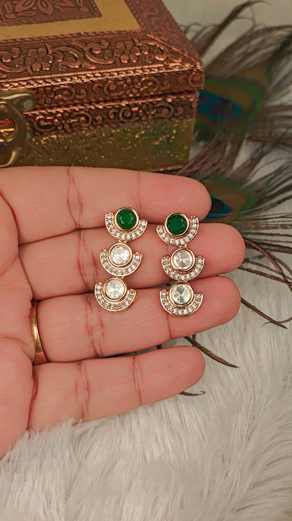 Modern Emerald & Zircon Studded Minimal Drop Earrings