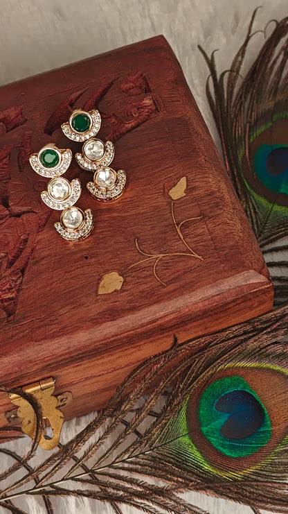 Modern Emerald & Zircon Studded Minimal Drop Earrings