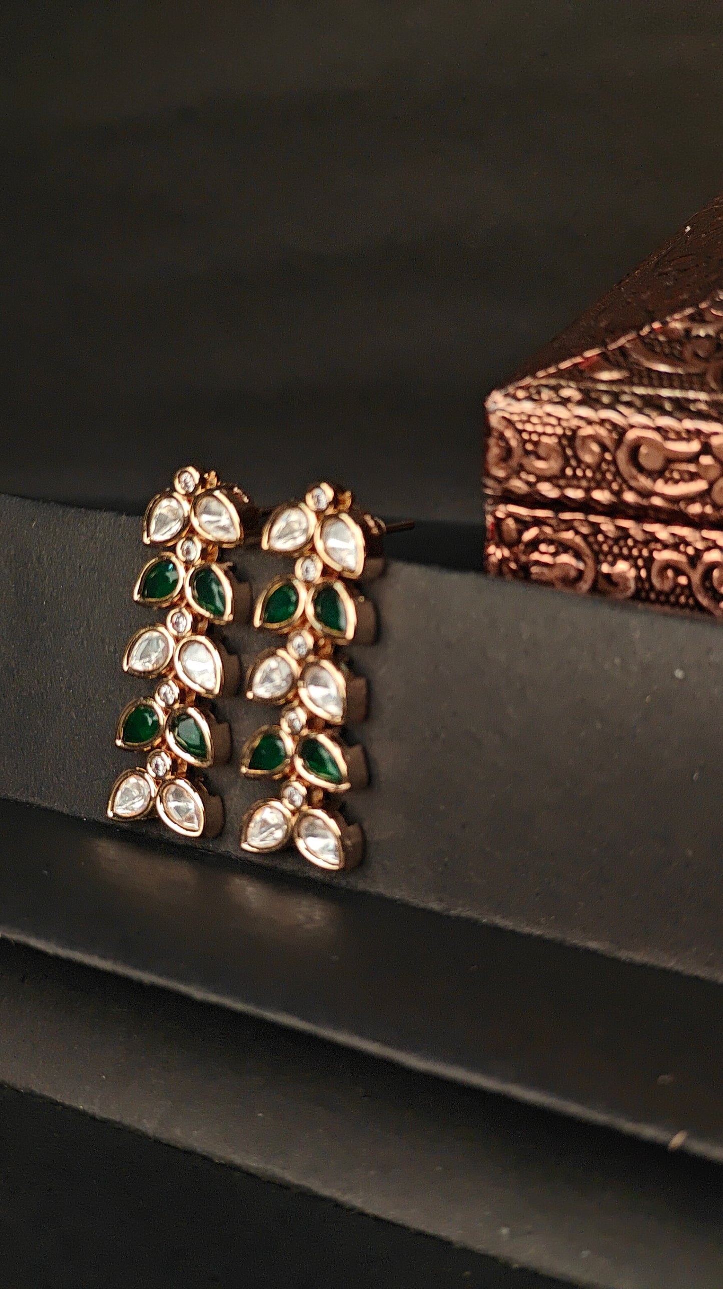 Leaf-Inspired Kundan Drop Earrings