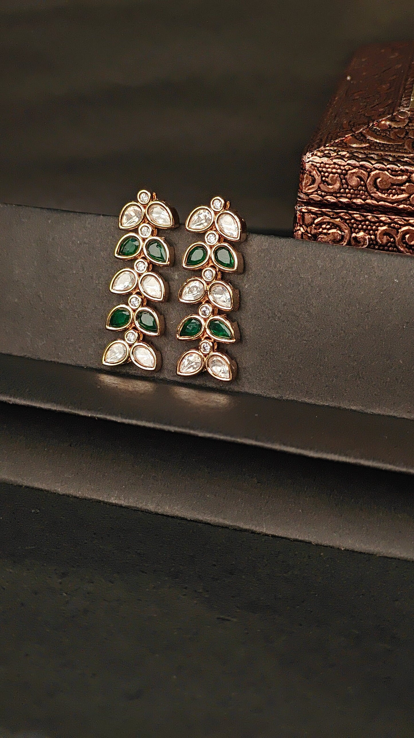 Leaf-Inspired Kundan Drop Earrings