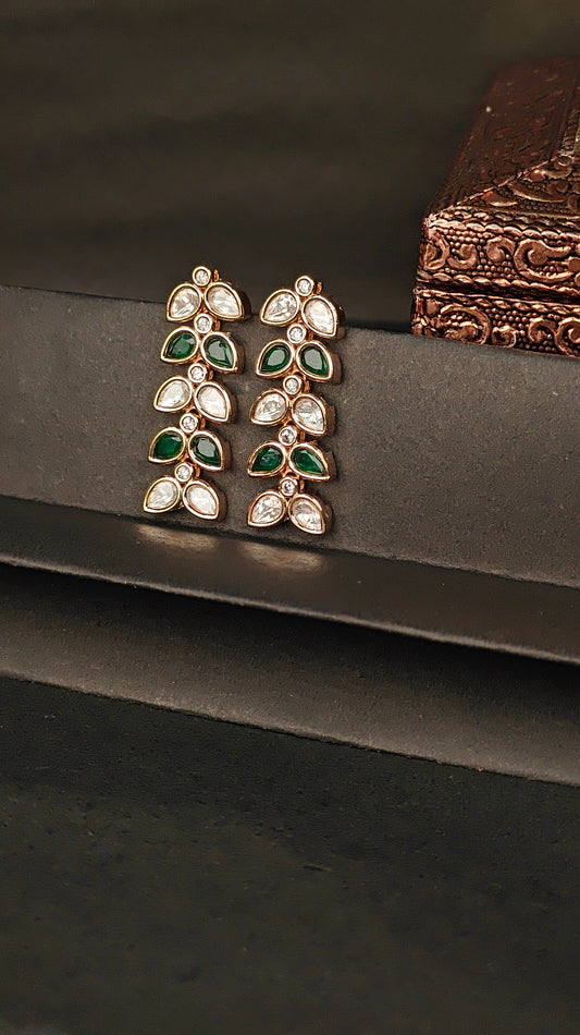 Leaf-Inspired Kundan Drop Earrings