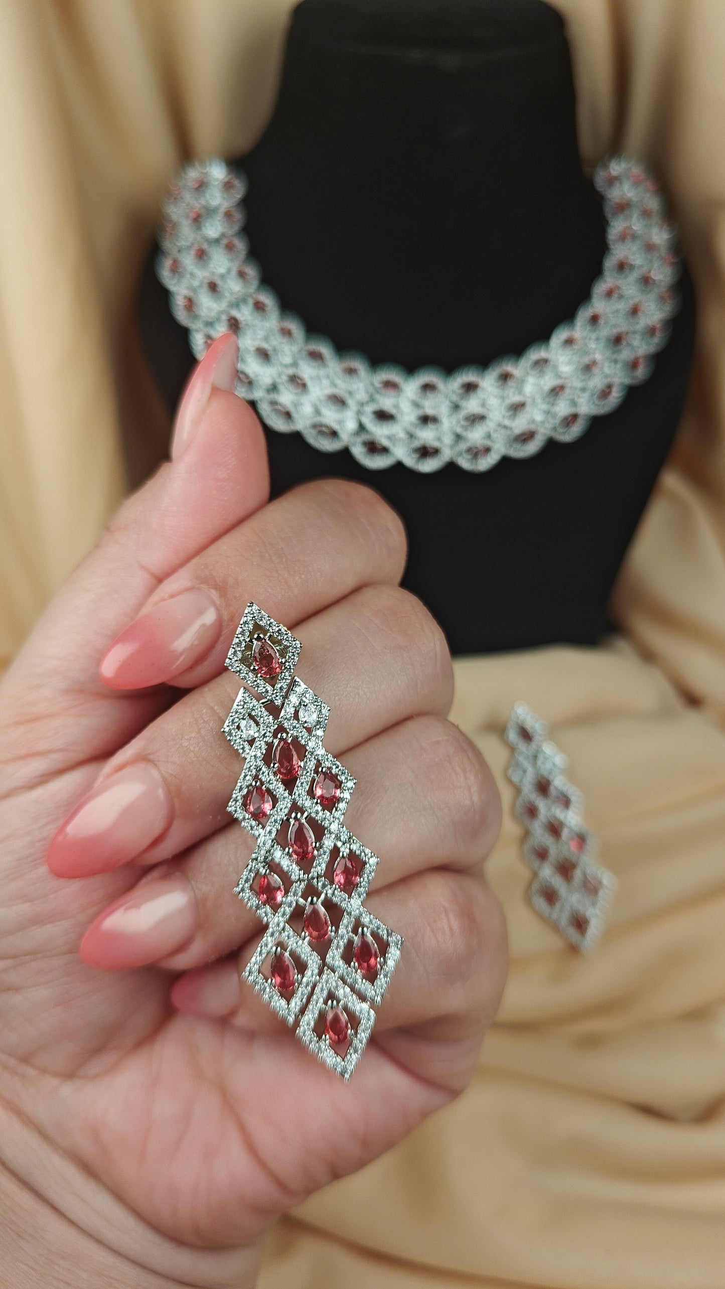 Designer Ruby Coloured Choker Necklace Set