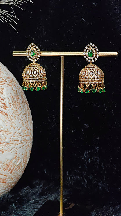 Royal Green Stone Kundan Jhumka Earrings