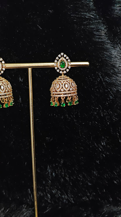 Royal Green Stone Kundan Jhumka Earrings