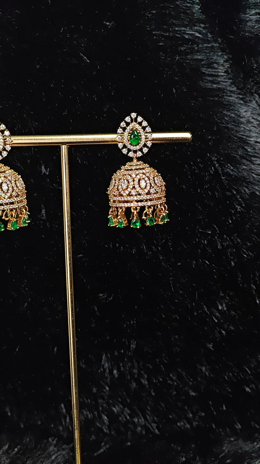 Royal Green Stone Kundan Jhumka Earrings